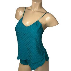 DG-61 Vintage Victorias Secret Teal Striped Camisole & Shorts Set